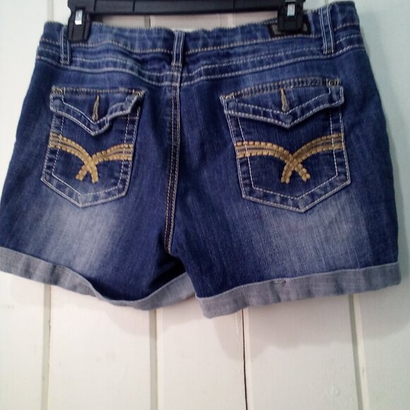 Earl James Shorts Women 8 Denim Roll Hem Button Pocket Blue - Picture 14 of 15